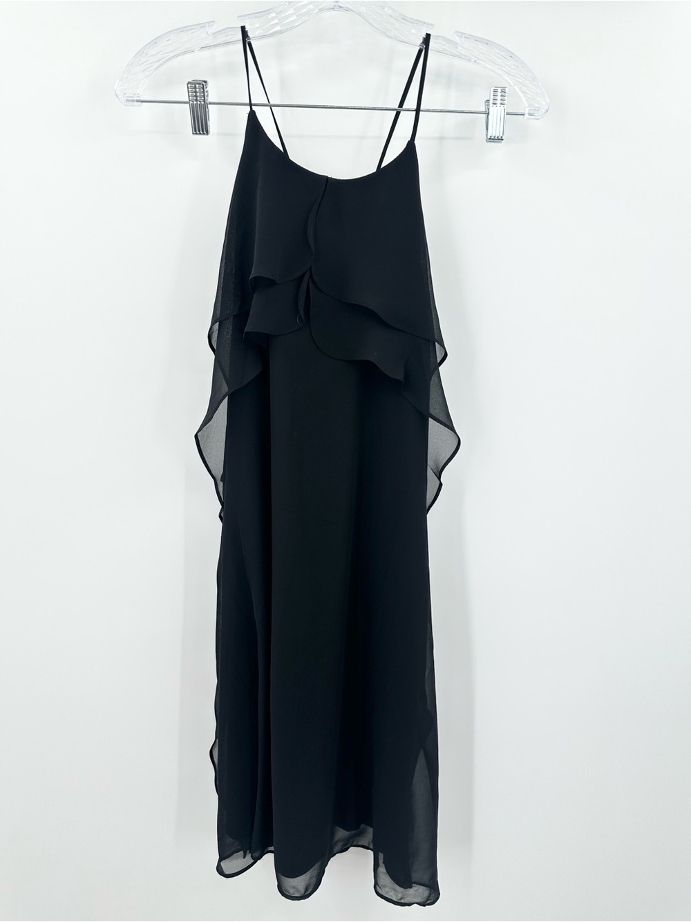 BCBG Maxazria Women's NWT Black Ruffled Layered Cocktail Dress‎ Size Small